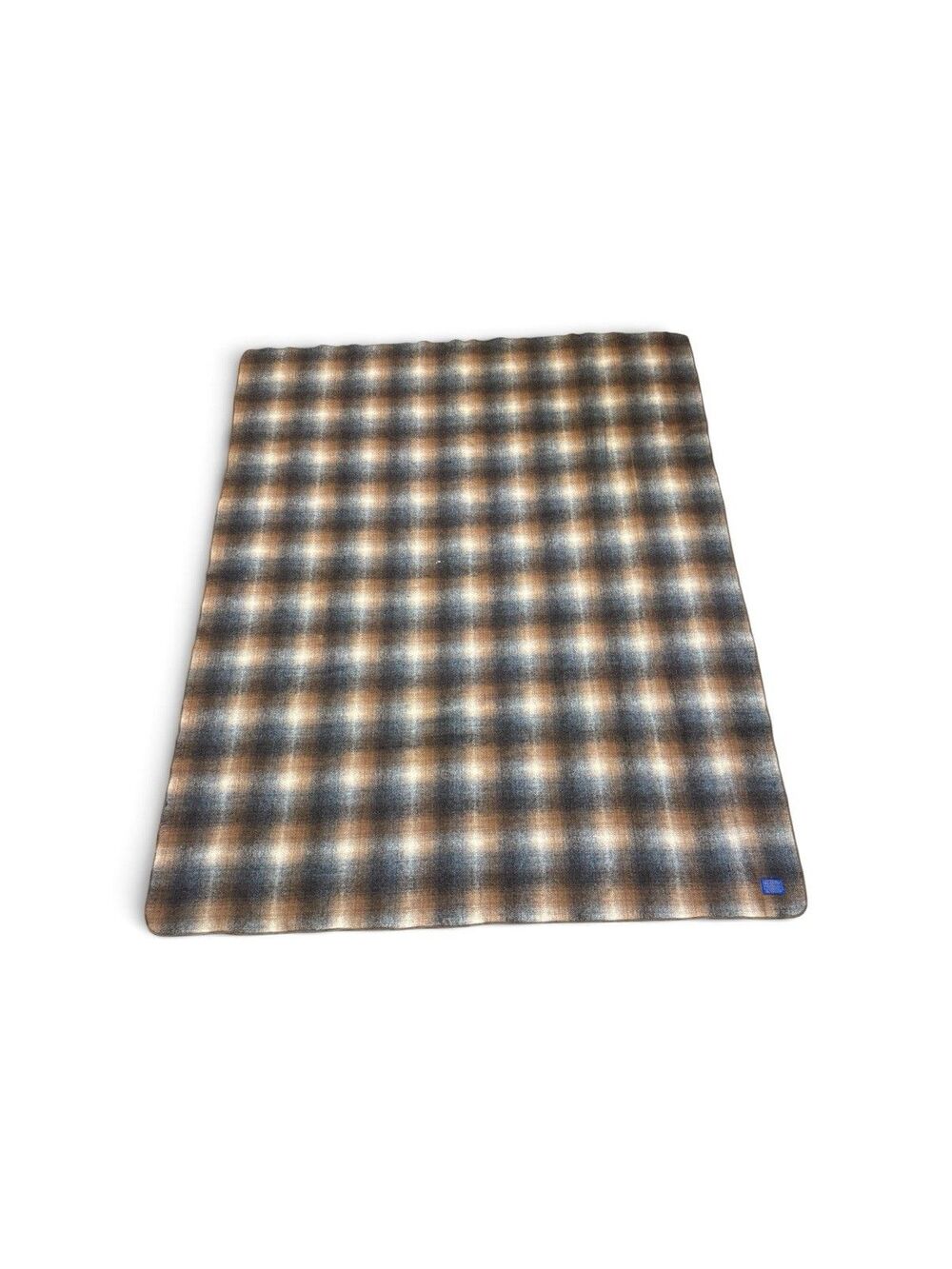 Pendleton Wool Blanket Plaid Ombre Brown USA 100% Virgin Wool 72”x59”